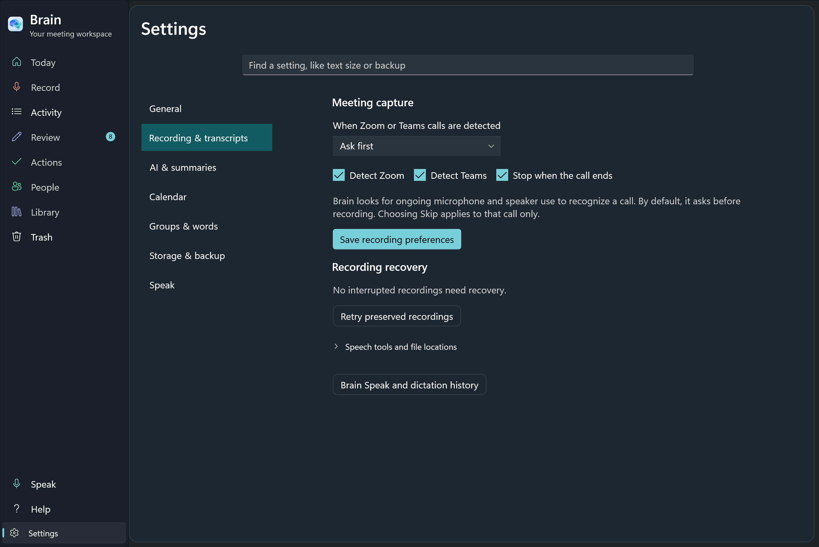 Full recording settings capture.